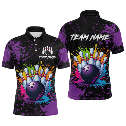 Custom Purple Watercolor Bowling Shirts for Men Women Team Funny Bowling Jersey MBL45