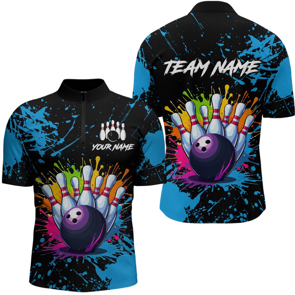 Custom Blue Watercolor Bowling Shirts for Men Women Team Funny Bowling Jersey MBL45