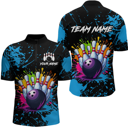 Custom Blue Watercolor Bowling Shirts for Men Women Team Funny Bowling Jersey MBL45