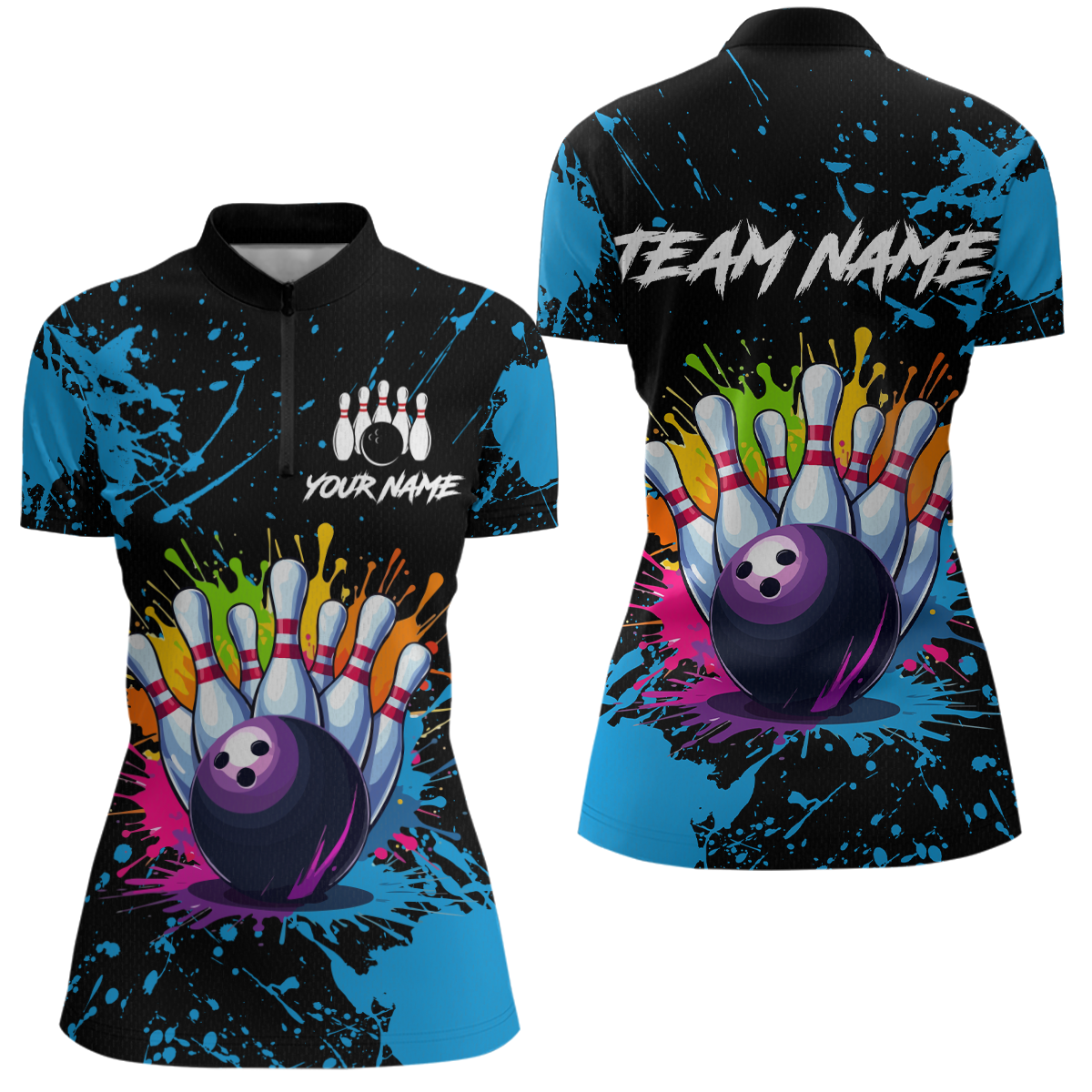 Custom Blue Watercolor Bowling Shirts for Men Women Team Funny Bowling Jersey MBL45