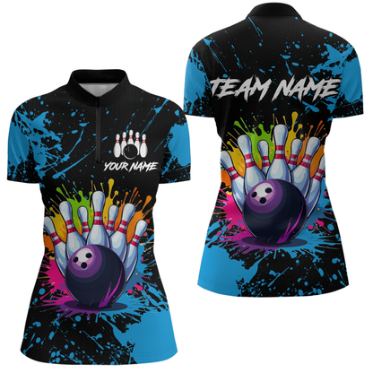 Custom Blue Watercolor Bowling Shirts for Men Women Team Funny Bowling Jersey MBL45