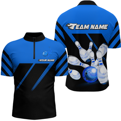 Blue Bowling Shirt Custom Bowling Jersey for Men Women Bowling Polo&1/4 Zip Shirts MBL51