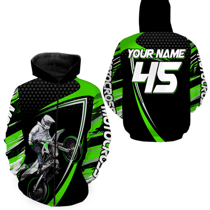 Green Motocross Racing Hoodie Jersey For Men Women Motorcycle Dirt Bike Hoodie Zip MH124