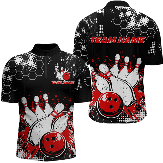 Red Watercolor Bowling Shirts Men Women Team Custom Bowling Polo & 1/4 Zip Shirt MBL60