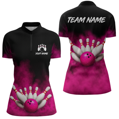 Pink Smoke Bowling Shirts for Men Women Team Personalized Bowling Polo and Quarter Zip MBL130