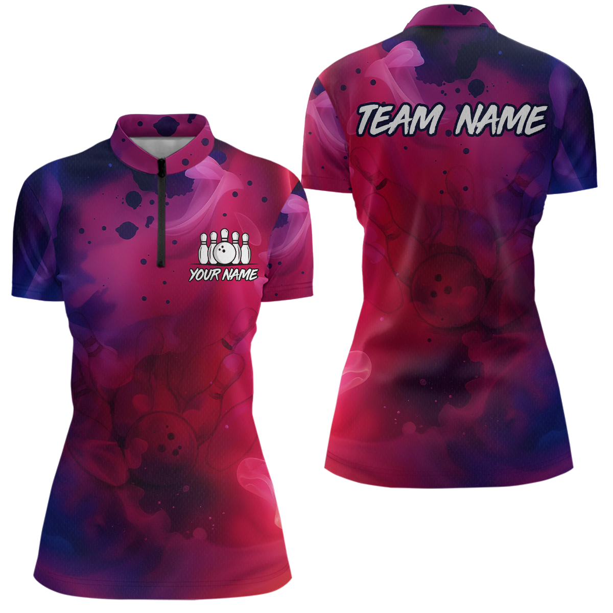 Blue and Pink Ink Bowling Shirts Custom for Women Men Team Bowling Jerseys MBL113