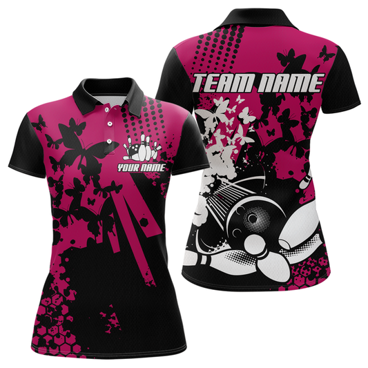 Custom Pink Butterflies Bowling Shirts for Men Women Bowling Jersey Team Name MBL79