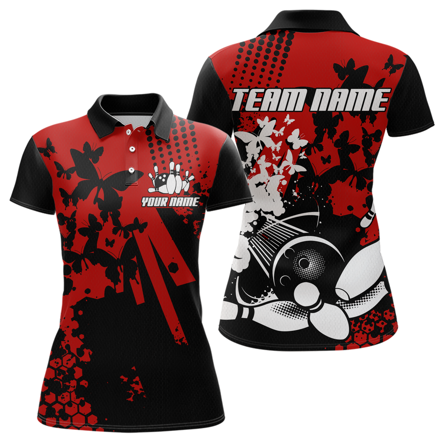 Custom Red Butterflies Bowling Shirts for Men Women Bowling Jersey Team Name MBL79