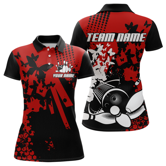 Custom Red Butterflies Bowling Shirts for Men Women Bowling Jersey Team Name MBL79