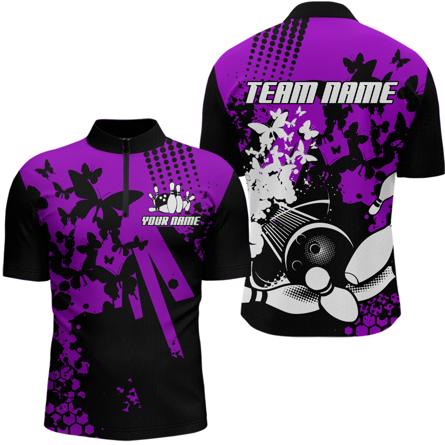 Custom Purple Butterflies Bowling Shirts for Men Women Bowling Jersey Team Name MBL79