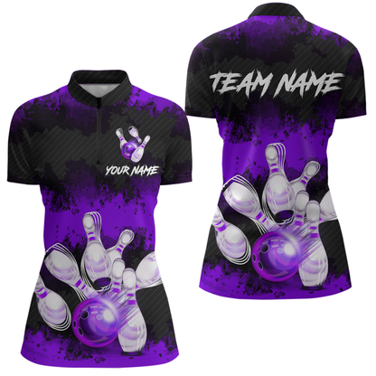 Customize Purple Bowling Shirts for Men Women Team Bowling Polo & 1/4 Zip Shirts MBL81
