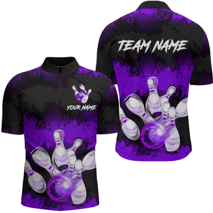 Customize Purple Bowling Shirts for Men Women Team Bowling Polo & 1/4 Zip Shirts MBL81