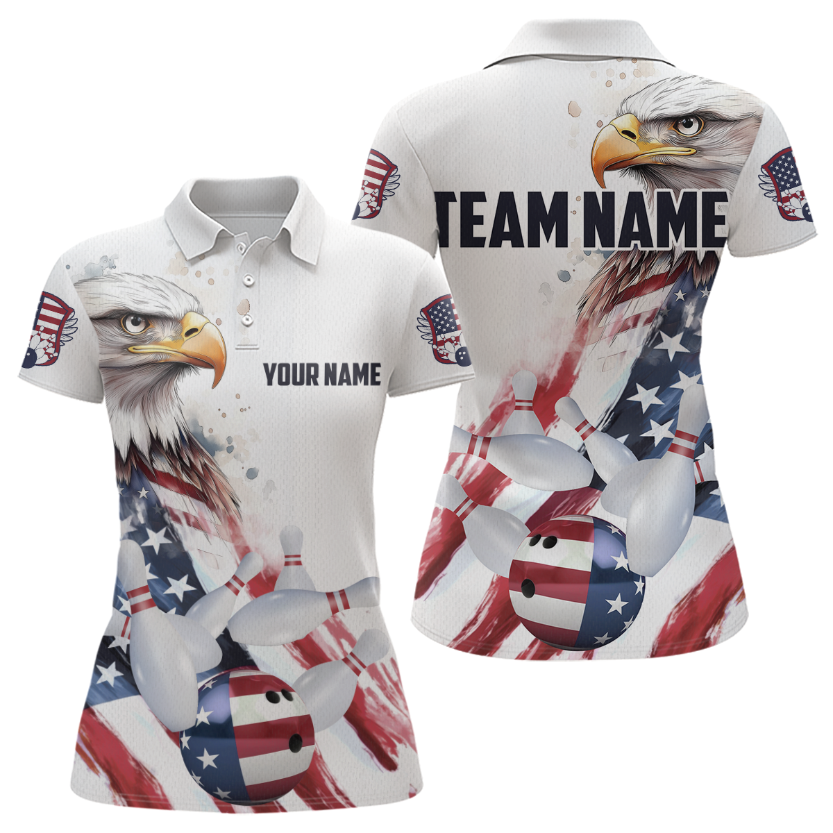 Patriotic Eagle Bowling Shirts Custom Bowling Polo Shirt Men Women American Flag Bowling MBL11