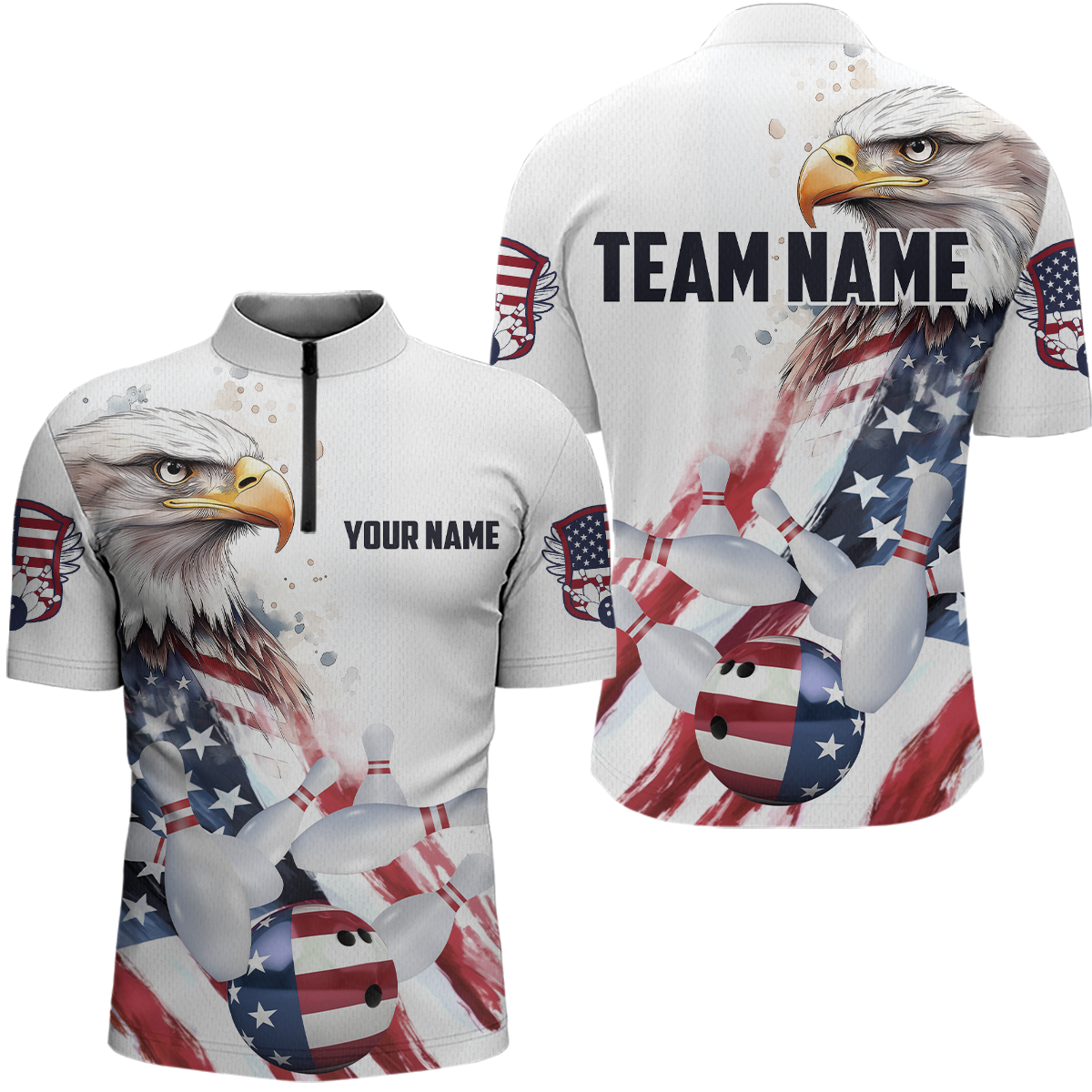 Patriotic Eagle Bowling Shirts Custom Bowling Polo Shirt Men Women American Flag Bowling MBL11