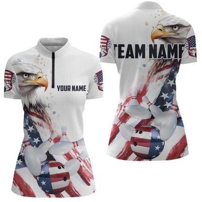 Patriotic Eagle Bowling Shirts Custom Bowling Polo Shirt Men Women American Flag Bowling MBL11