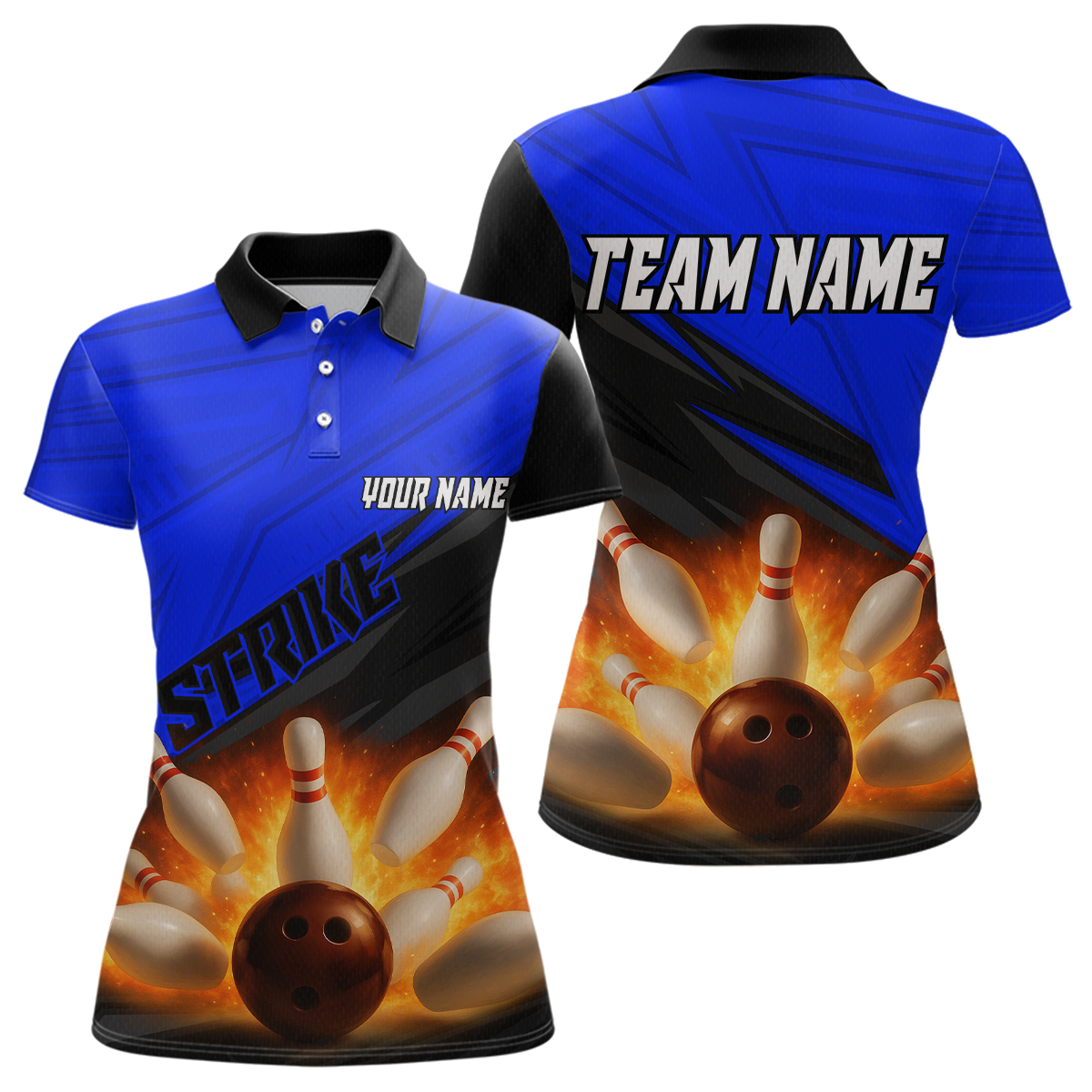 Custom Flaming Blue Bowling Shirts for Women Men Team Bowling Polo & Quarter Zip MBL99
