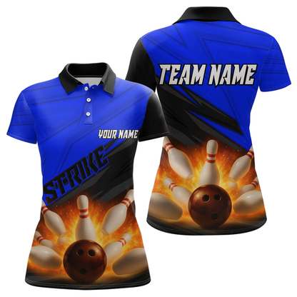 Custom Flaming Blue Bowling Shirts for Women Men Team Bowling Polo & Quarter Zip MBL99