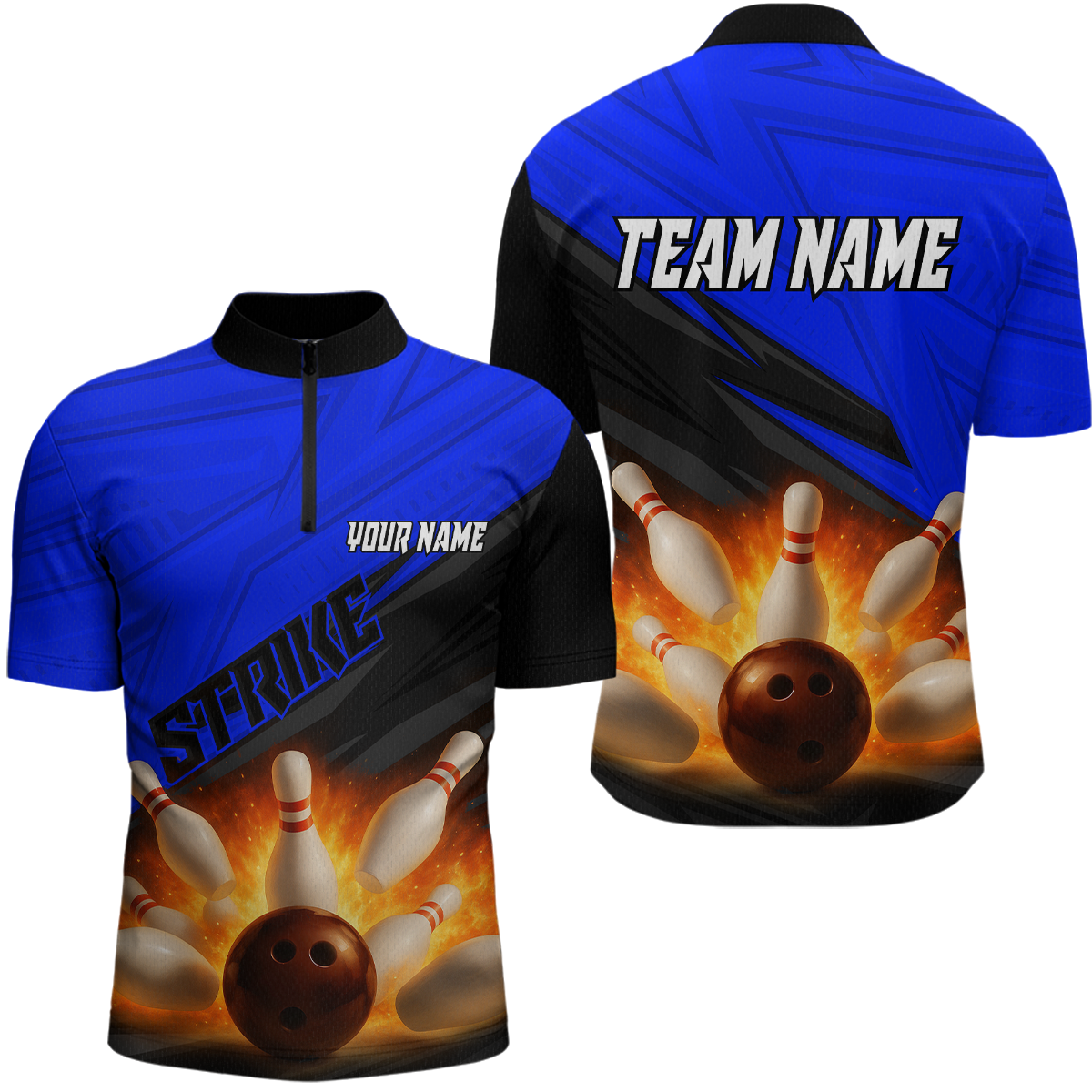 Custom Flaming Blue Bowling Shirts for Women Men Team Bowling Polo & Quarter Zip MBL99