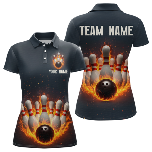 Custom Flaming Bowling Shirt for Men Women Fire Bowling Polo Shirts & Quarter Zip MBL83