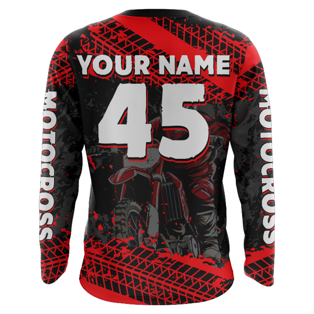 Custom Dirt Bike Motocross Racing Jersey Youth Kid Men UPF30+ Off-Road Riding Shirt Red XM228
