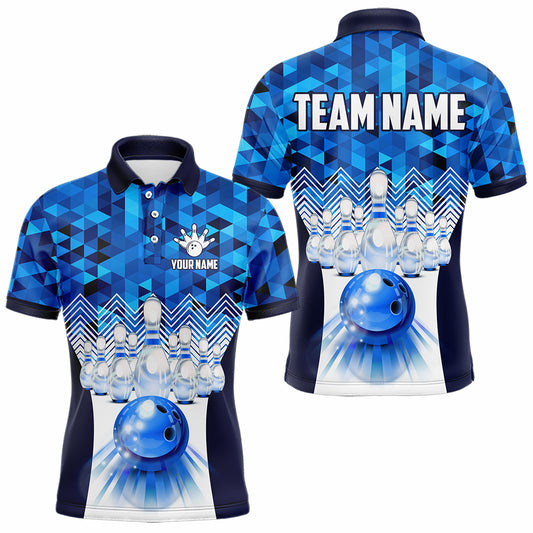 Blue Bowling Shirt for Men 3D Custom Name Bowling Jersey Shirts Team Polo & Quarter-Zip HNT10