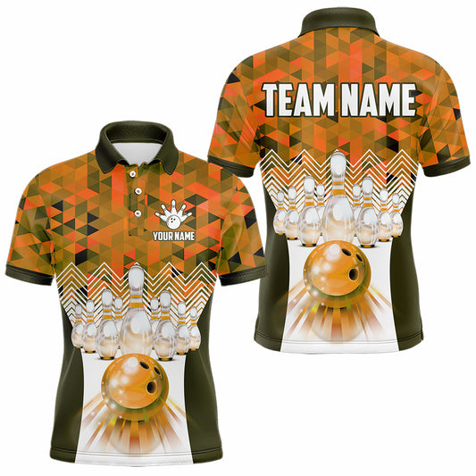 Orange Bowling Shirt for Men 3D Custom Name Bowling Jersey Shirts Team Polo & Quarter-Zip HNT10