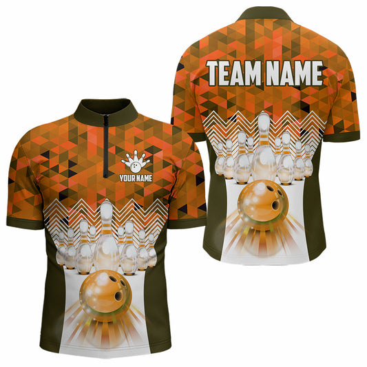 Orange Bowling Shirt for Men 3D Custom Name Bowling Jersey Shirts Team Polo & Quarter-Zip HNT10