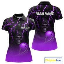 Load image into Gallery viewer, Custom Purple Thunder Skeleton Bowling Jersey for Women Bowling Polo &amp; 1/4 Zip Bowling Team Shirts HNT108