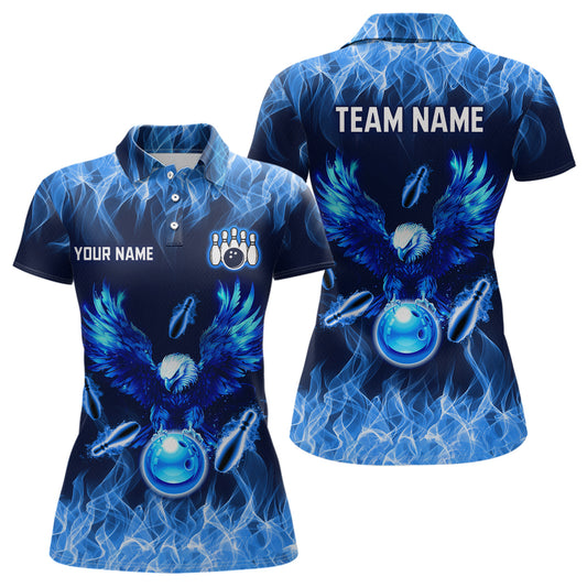 Blue Flame Eagle Custom Bowling Team Shirts For Women Fire Bowling League Polo & 1/4 Zip Shirt HNT09