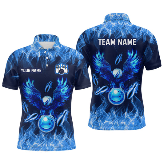 Blue Flame Eagle Custom Bowling Team Shirts For Men Fire Bowling League Polo & 1/4 Zip Shirt HNT09