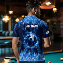 Load image into Gallery viewer, Blue Flaming 8 Ball Pool Shirts Men Billiard Polo &amp; 1/4 Zip Shirts Billiard Team Jerseys NNT10