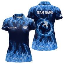 Load image into Gallery viewer, Blue Flaming 8 Ball Pool Shirts Women Billiard Polo &amp; 1/4 Zip Shirts Billiard Team Jerseys NNT10