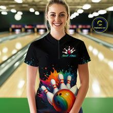 Load image into Gallery viewer, Custom Funny Colorful Bowling Jersey for Women Bowling Uniform Polo &amp; 1/4 Zip Bowling Team Shirts HNT116