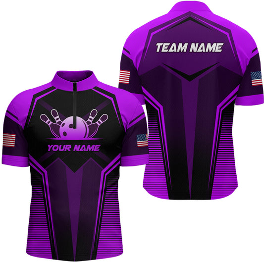 Custom Purple Bowling Jersey for Men Bowling Team Shirts Bowling Uniform Polo & 1/4 Zip HNT158