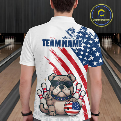 Funny US Flag French Bulldog Bowling Men Polo & 1/4 Zip Shirts Bowling Team Jersey HNT88