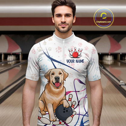 Custom Funny Dog Paw Bowling Men Polo & 1/4 Zip Shirts Bowling Team Jerseys HNT95