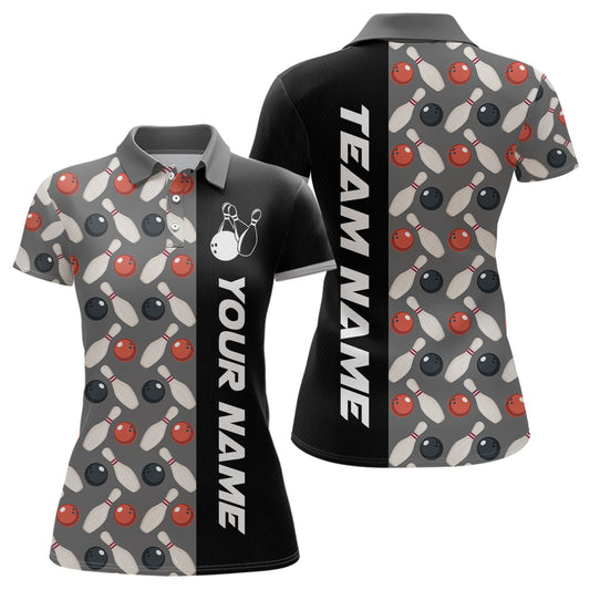 Dark Grey Bowling Pattern Custom Women Bowling Polo & Quarter-Zip Shirts Bowling Team Jerseys HNT45
