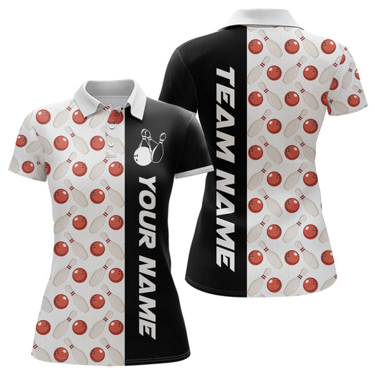 White Bowling Pattern Custom Women Bowling Polo & Quarter-Zip Shirts Bowling Team Jerseys HNT45
