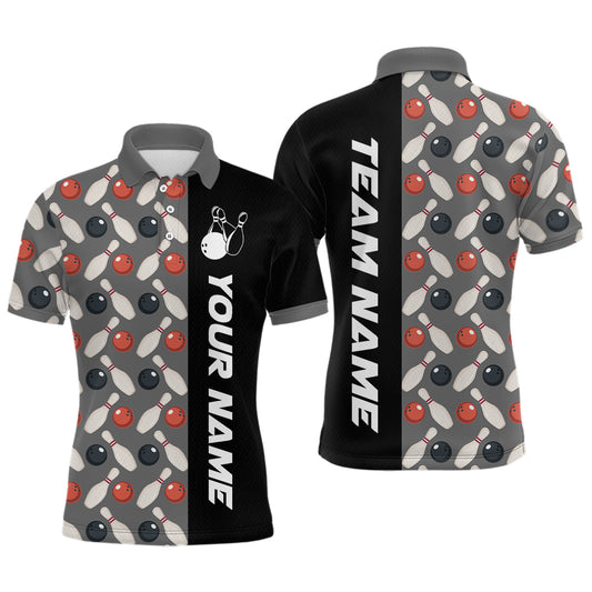 Dark Grey Bowling Pattern Custom Men Bowling Polo & Quarter-Zip Shirts Bowling Team Jerseys HNT45