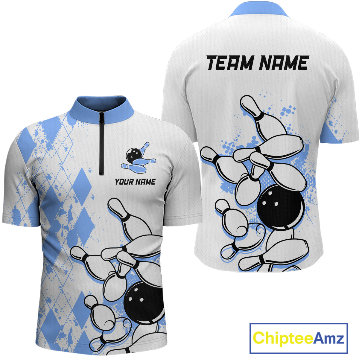 Blue Vintage Bowling Custom Men Bowling Shirt Polo & Quarter-Zip Bowling Team Jerseys HNT68
