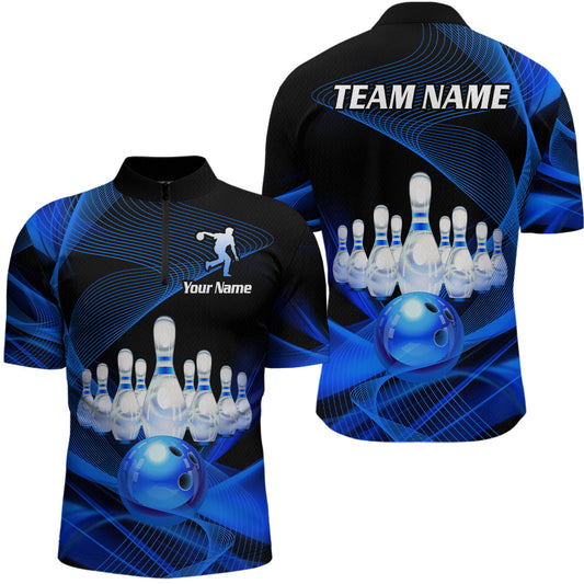 Blue Bowling Custom Men Bowling Shirt Polo & Quarter-Zip Bowling Team Jerseys HNT53