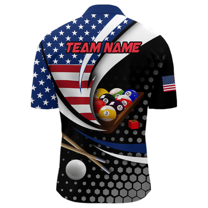 Custom US Flag 8 Ball Billiard Shirts for Men Billiard Team Shirts Billiard League Polo & 1/4 Zipper NNT83
