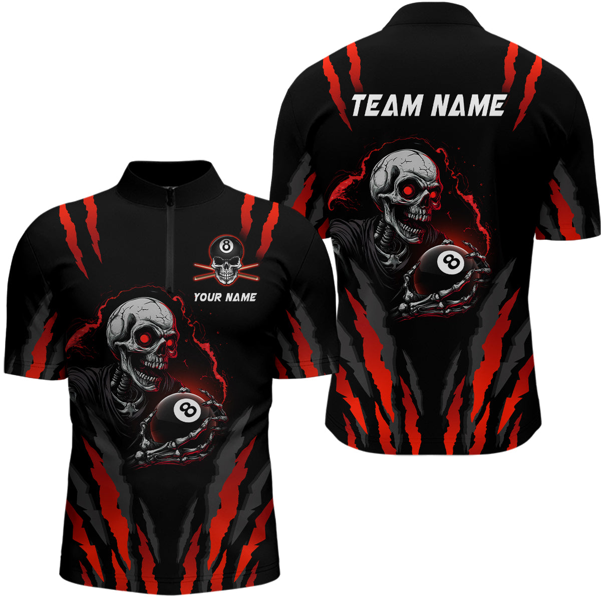 Personalized Skull Billiard Team Jerseys Billiard Shirts for Men Polo & 1/4 Zip Shirts NNT43