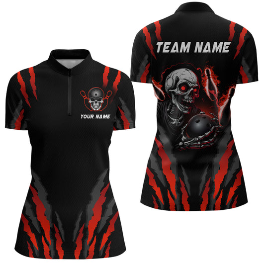 Skull Bowling Custom Women Bowling Polo & Quarter-Zip Bowling Team Jerseys HNT47