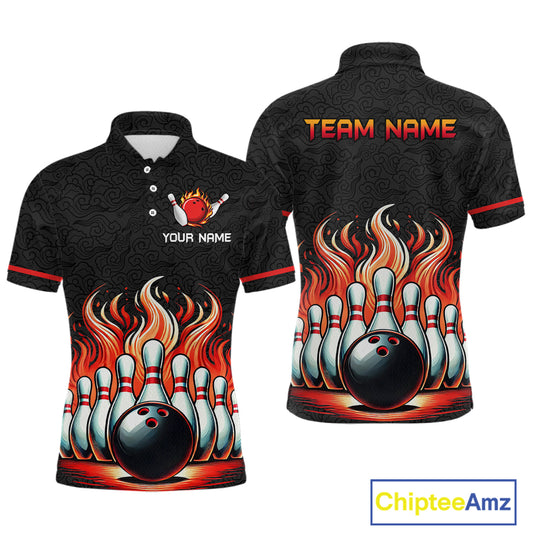 Flame Bowling Custom Men Bowling Shirt Polo & Quarter-Zip Bowling Team Jerseys HNT56