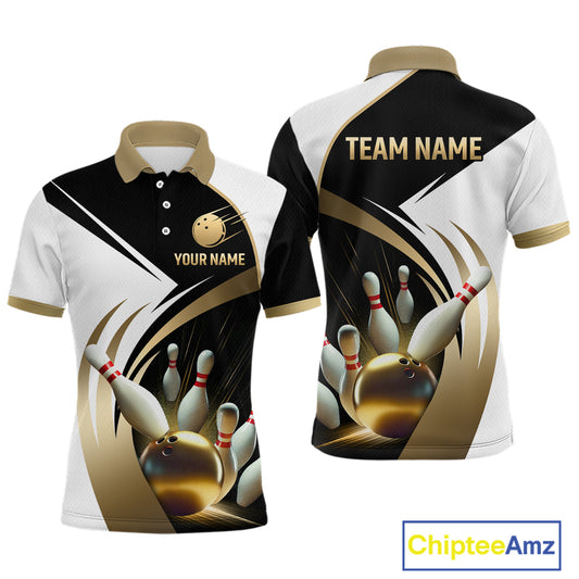 Gold Bowling Custom Men Bowling Shirt Polo & Quarter-Zip Bowling Team Jerseys HNT61