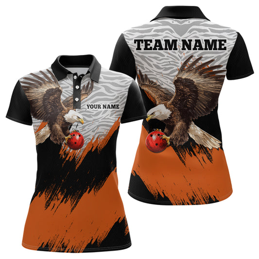 Custom Name Orange Eagle Bowling Shirt Bowling Jersey for Women Polo & 1/4 Zip Shirt Team League HNT07