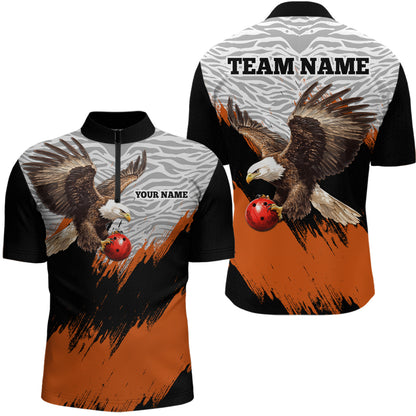 Custom Name Orange Eagle Bowling Shirt Bowling Jersey for Men Polo & 1/4 Zip Shirt Team League HNT07