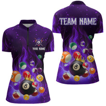Load image into Gallery viewer, Purple Flaming Billiards Shirt 8 Ball Billiards Shirt Women Polo Shirts &amp; 1/4 Zip NNT08