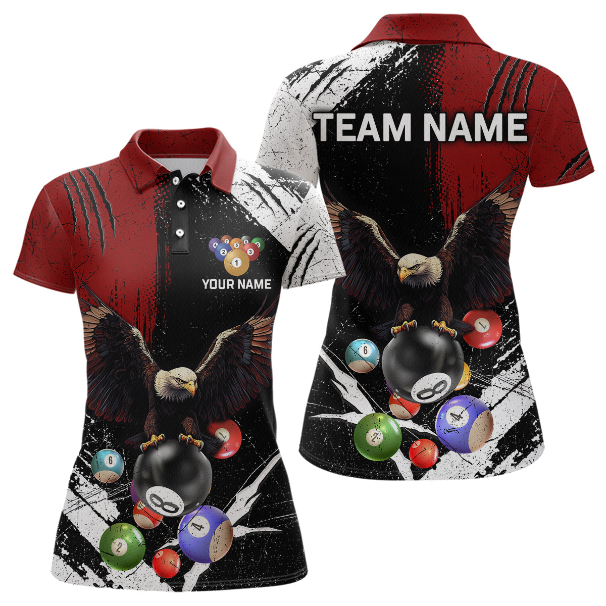 Eagle Custom Red Billiard Team Shirts For Women Billiard League Polo & 1/4 Zip Shirt NNT20